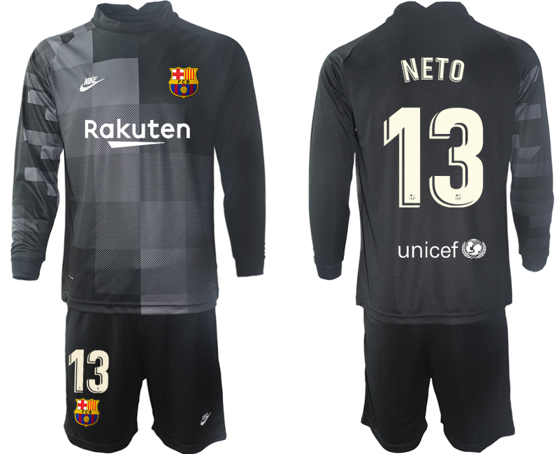 Men 2021-2022 Club Barcelona black goalkeeper Long Sleeve #13 Soccer Jersey->barcelona jersey->Soccer Club Jersey